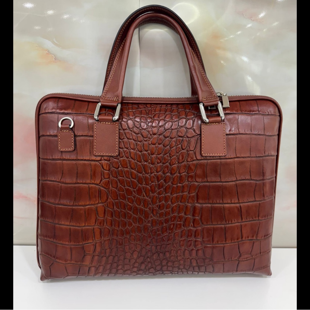 Elegant Brown Crocodile Pattern Leather Mens Leather Briefcase